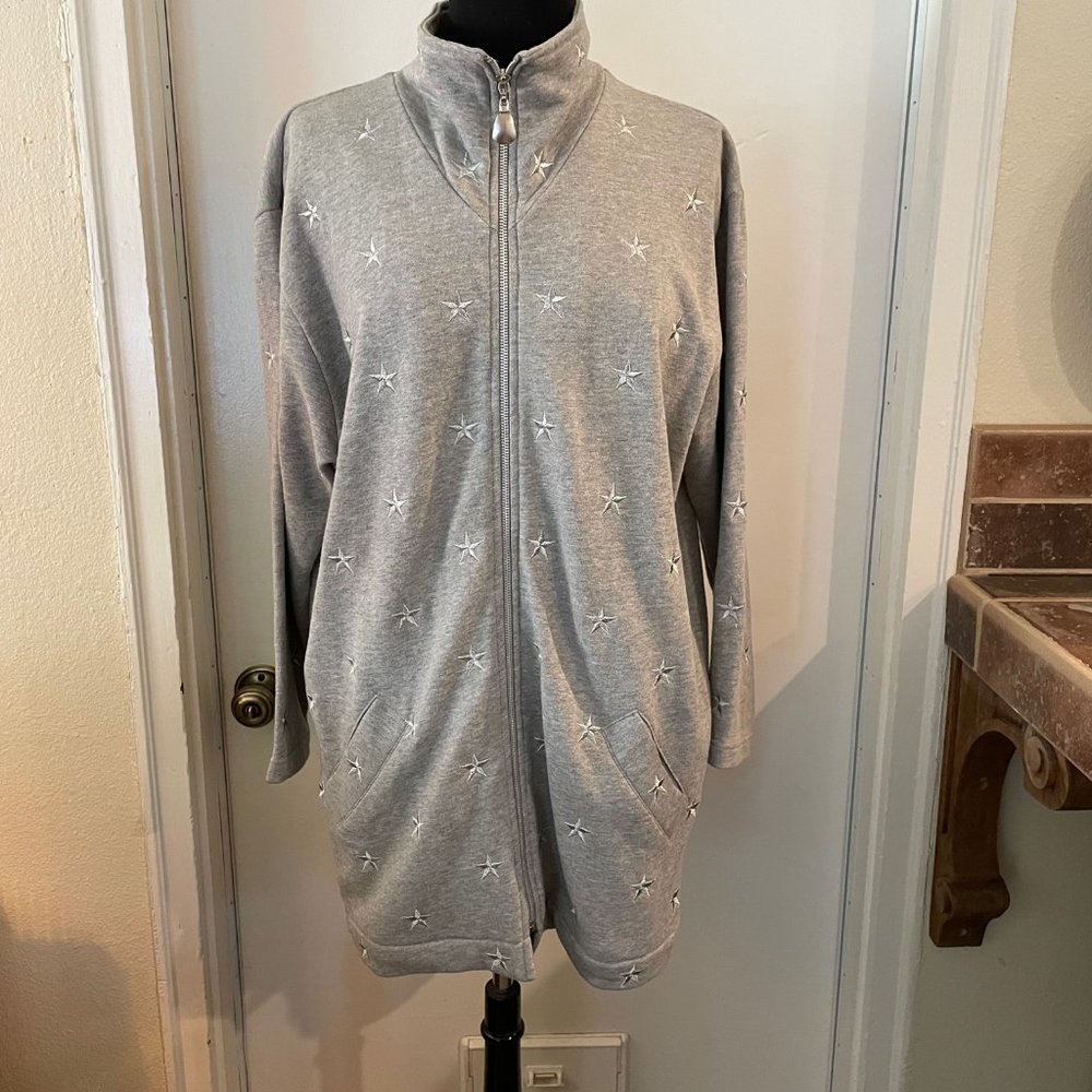 Classiques Sport Grey Front Zip Cotton Sweatshirt w/ Silver Star Design/S Small